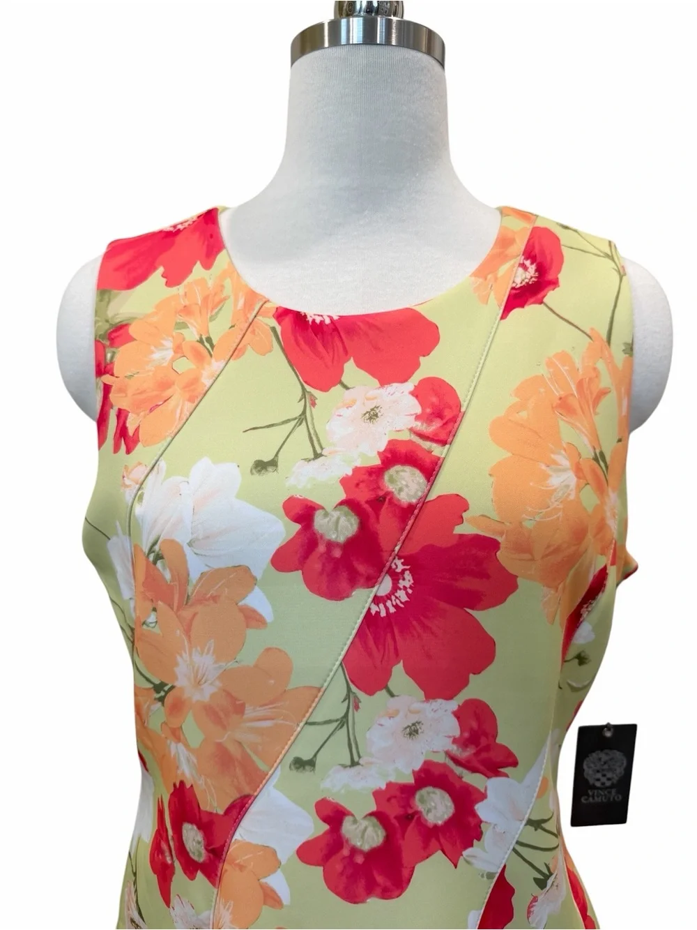 Vince Camuto Scuba Fit Flare Dress Floral Sleeveless Lime Green Orange 12 NWT